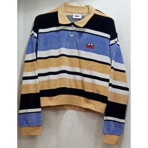 OBEY Curious Eyes Top Long Sleeve Crop Stripe Multi Tan Rare Med Soft MP$89 LNC